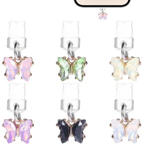 Lightning Anti-Dust Plugs Charging Port Cover 6 Pack Butterfly Dust Plug Charm for Phone Compatible with Lightning Phone Pendants Charms Accessories Gift for Man and Woman