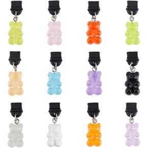 Dicosmetic 12pcs Charm Charm Dust Plug Bear Bear Charm Charm Type-C Port Dust Sluct Cover لتوصيل قابس الغبار البلاستيكي مع سحر الدب الراتنج لمنفذ شحن الهاتف المحمول