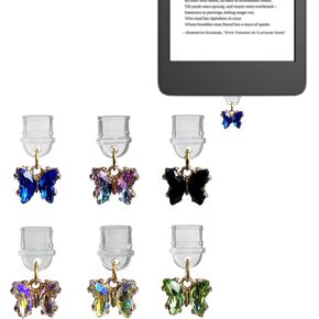 6Pcs Dust Plug Charm Compatible with Kindle Paperwhite 2021，Butterfly Dust-proof Plugs, Type C/USB C Dust Plugs for Women Girl