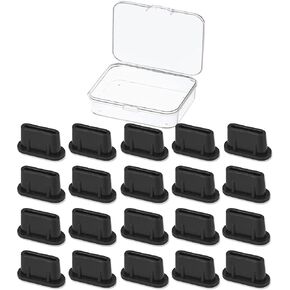 20Pcs USB C Dust Plug Silicone Soft Snugly Dust-Free Foam Cleaning Swab Sticks Anti Dust Plug Cover Compatible with iPhone 15 Samsung Galaxy Google MacBook Type C Ports Device Black
