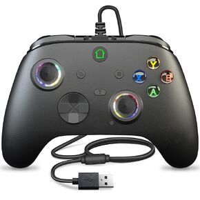 Gaming Controller for PC 10 and Steam Gaming Platforms, Wired Game Controller with Dual-Vibration, Turbo, Programmable, RGB LED Light and 3.5mm Stereoscopic Jack(102L)
