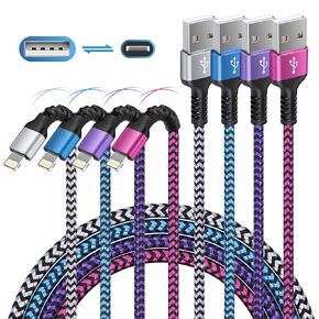 iPhone Charger 4Pack/3-6ft, Long Braided Lightning Cables, Fast Charging Power Charger Cords for iPhone 14 13 12 Pro Max/11Pro Max/SE/X/XS/XR/8/7 Plus, iPad Mini, Air, Cargador Wire Lightening Colored