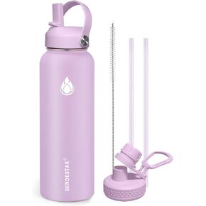 SENDESTAR Water Bottle 40oz Double Wall Vacuum Insulated Leak Proof Stainless Steel Sports Water Bottle—Wide Mouth with New Flex Straw Lid & Spout Lid (Havana)