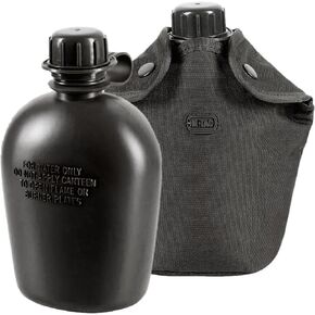 M -TAC Canteen Mater Bottle و Cover - 1 Quart Water Canteen Kit (34 OZ/1L) - حقيبة زجاجة ماء Molle للتخييم العسكري (الأسود)