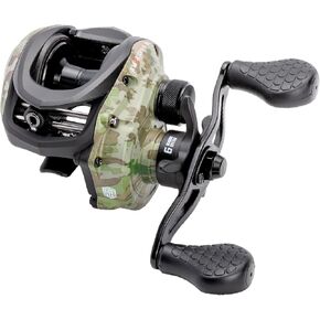 Lew’s American Hero Camo Baitcast Fishing Reel, 5+1 Bearings, 7.5:1 Gear Ratio, One-Piece Graphite Frame, Rulon Drag, Camo/Black
