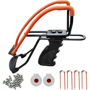Wrist Rocket Slingshot with Adjustable Frame Powerful Wrist Slingshots with 4pcs Rubber Bands 50pcs Steel Ammo and 2pcs Targets for Outdoor Hunting