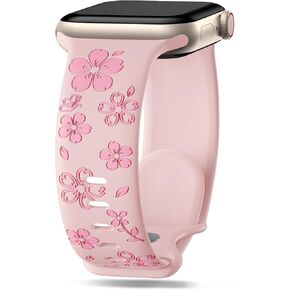 Wepro Floral Engraved Band Compatible for Apple Watch Bands for Women 40mm 41mm 38mm 42mm 44mm 45mm 46mm 49mm, Cute Flower Silicone Inlay Dressy Strap for iWatch Series 10 9 8 7 6 5 4 3 2 SE Ultra