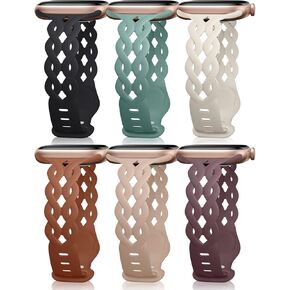 6 Pack Slim Silicone Bands Compatible with Apple Watch Band 40mm 38mm 41mm 42mm 44mm 45mm 46mm 49mm, Breathable Braided Lace Sport Strap Wristbands for iWatch SE Series 10 9 8 7 6 5 4 3 2 Ultra Women
