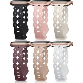 6 Pack Slim Silicone Bands Compatible with Apple Watch Band 40mm 38mm 41mm 42mm 44mm 45mm 46mm 49mm, Breathable Braided Lace Sport Strap Wristbands for iWatch SE Series 10 9 8 7 6 5 4 3 2 Ultra Women in Kuwait