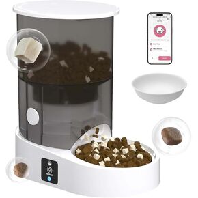 Automatic Cat Feeders - Cat Feeder WiFi 5G with APP Control, 4L Rechargable Cat Food Feeder with Dry Food Dispenser, 1-10 Meals Per Day, 12 Portions Per Meal, Easy to Clean