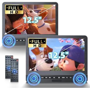 12.5" Dual Portable DVD Players for Car Headrest, Desobry Car DVD Player Dual Screen Play a Same or Two Different Movies with 5-Hour Rechargeable Battery, Regions Free, Support USB/Sync TV