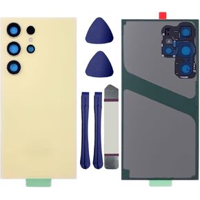 S24 Ultra الخلفية الزجاج الخلفي بديل متوافق مع Samsung Galaxy S24 Ultra 5G الزجاج الخلفي مع عدسة كاميرا مثبتة مسبقا ومجموعة أدوات إصلاح+ لاصق (رمادي داكن)