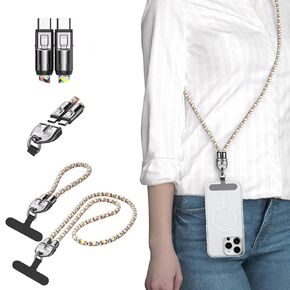 iontech Phone Lanyard Built in Cable 240W USB-C to USB-C Fast Charging (Crossbody & Wrist Strap Set) 7mm Thick Multifunctional Patch Compatible with iPhone 16 15 Smartphones For Women Men (Black)