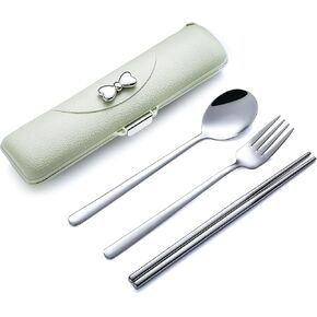 DEVICO Travel Silverware Set with Case, Portable Lunch Utensils Set for Work, Reusable Travel Cutlery Set, 18/8 Stainless Steel Flatware for Caming School Picnic, Dishwasher Safe (Light Yellow)