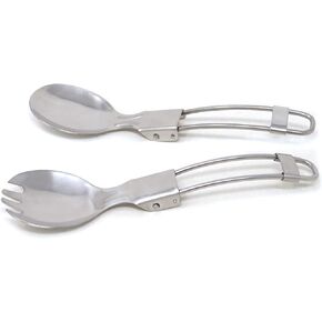 Honbay 1PCS Portable Stainless Steel Folding Spoon and 1PCS Folding Spork for Camping, Travel and other Outdoor Activities
