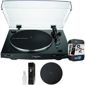 Audio-Technica AT-LP3XBT-BK Fully Automatic Wireless Belt-Drive Turntable, Black Bundle with 2 YR CPS Enhanced Protection Pack, Deco Gear 12" Rubber Platter Mat & Vinyl Record Cleaning Fluid System