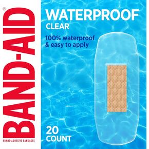 BAND-AID Brand Clear Waterproof Adhesive Bandages, Sterile First-Aid Bandages for Minor Wounds, Cuts & Scrapes, Clear Bandages with a Quilt-Aid Pad to Cushion Wounds, One Size, 20 ct
