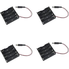 4 Pcs 4xAA Power Box 6V Black Battery Pack Holder Case Box with DC Plug Barrel Jack Connector for Wireless Camera Halloween LED Light Strip