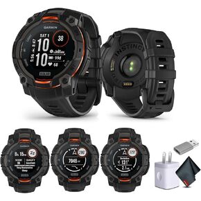 Garmin Instinct 3 45mm, Solar Charged Display, Rugged Outdoor GPS Smartwatch, Unlimited Battery Life, Built-in Flashlight, Black (010-02934-00) Tactical Smart Watch Bundle for Men and Women