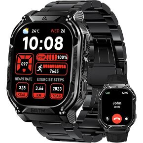 AMAZTIM GPS Smart Watch for Men, 6 Satellite Positioning, Compass, Stainless Steel Body, 50M Waterproof, 480mAh Extra-Large Battery, Answer/Make Call, 1.96" AMOLED Screen, Compatible for Android iOS