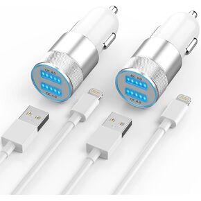 iPhone 14/13 Pro Max Car Charger, 36W 2-Port Fast USB C Car Charger Power Cigarette Lighter Adapter with 3FT Lightning Cable for iPhone 14/13 Plus/12 Pro Max/11/11 Pro Max, iPad Pro/Air/Mini