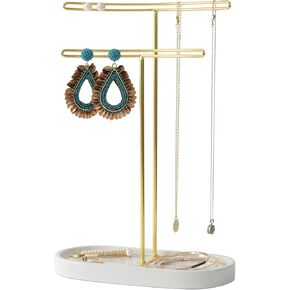 Jewelry Organizer - Jewelry Stand - Holder for Your Earring, Necklace, Bracelet and Headband Storage - Jewelry Organizer Tree Stand - Display Tower Organizer for Jewelry (White with Print + Black) in Saudi Arabia