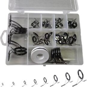 Baitcasting Rod Guide Repair Kit – 8 Sizes (5 Each) | Stainless Steel Frames with Ceramic Inserts – Fishing Pole Eyelets Replacement Kit for Freshwater and Saltwater Fishing Rods Repair