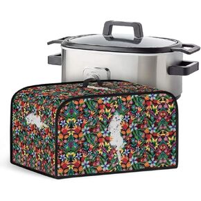 Black Cat Crock Pot Dust Cover with Side Pockets Lightweight Slow Cooker Dust Cover Kitchen Appliance Organizer Kitchen Accessories Fit for Most 6-8 Qt Slow Cookers