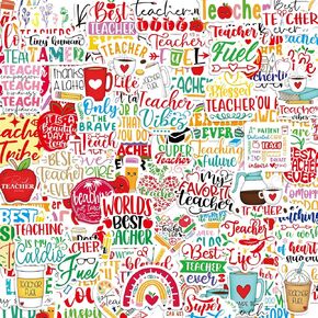 100Pcs Teacher Stickers Vinyl Waterproof Teacher Appreciation Gifts for Water Bottles Laptop Notebook Back to School Supplies