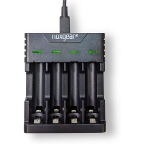 Noxgear Smart Battery Charger for AA & AAA Ni-MH, Ni-Cd Rechargeable Batteries, 4-Slot