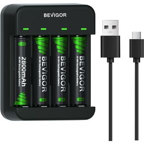 Bevigor 4 Bays AA AAA Charger ، شحن USB عالي السرعة ، فتحة مستقلة ، لبطاريات Ni-MH Ni-CD القابلة لإعادة الشحن