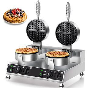 PYY Commercial Waffle Maker - Double Waffle Maker，Non-stick Electric Chaffle Maker for Restaurant Party Food Stall, 2500WLarge Stainless Steel