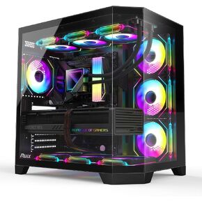 RUIX OV303 ATX Mid-Tower PC Case, Pre-Installed 4 x 120mm Prism ARGB PWM Fans, USB 3.0 & Type-C Ports, High-Airflow Gaming Computer Case (Black)