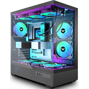 KEDIERS G7 Pre-Installed 5 × 120mm PWM ARGB Fan, ATX Mid Tower PC Case, Computer case with Panoramic View Tempered Glass Front & Side Panel, Gaming PC Case, Black
