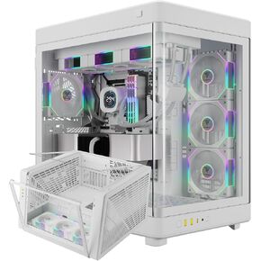 Gamdias RGB Tempered Glass Gaming PC Case, 2-Way Standing for Vertical & Horizontal Orientation & One-Touch Open Computer Case with 3 Built-in ARGB PC Fans, Support 420mm AIO & Huge Cable Management