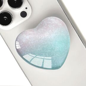 Expandiing Moblile Cell Phone Grip Heart Shape Glass Holder for Smartphones, Cellphone Collapsible Stand（ Rose Gold Green
