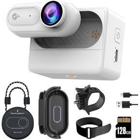 Mini Body CameraWearable Body Cam with 180° Rotatable Clip and Magnetic Lanyard, 2500mAh Charging Case, IPX7 Waterproof POV Cam,Thumb Action Camera for Pets, Sport, Travel (white-64G)