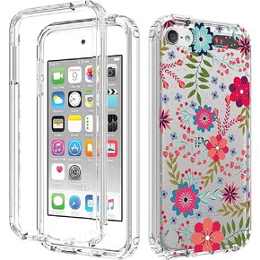 Case for iPod Touch 6/iPod Touch 5/iPod Touch 7 Case for Girls, Full Body Shockproof Clear Floral Soft Flexible TPU Slim Phone Protective Armor Cover for iPod Touch 5th/6th/7th (Floral Prints)