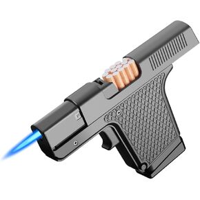 Replica Pistol Butane Lighter with Built-in Cigarette case and Windproof Flame. Refillable, no Mechanical or Gun Features. Great for Smokers, Outdoor Enthusiasts and Gifts (no Butane)