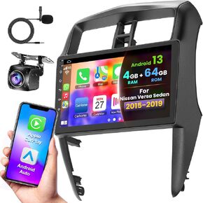 Car Radio for Nissan Versa Sedan Radio 2015-2019 Android 13 Car Stereo 10.1" 1080P Split Touchscreen Wireless Carplay Android Auto Bluetooth GPS Navigation FM with Free Rear View Camera,4G+64G