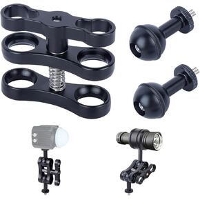 Underwater Photography Pro Kit, CNC Aluminum Butterfly Clamp with Dual 1/4"-20 Ball Head Adapters for Dive Lights, GoPro Housings & Camera Rigs 63140