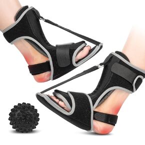 Plantar Fasciitis Night Splint with Massage Ball for Plantar Fasciitis Relief, Comfortable Plantar Fasciitis Brace for Achilles Tendonitis Heal Spur Foot-drop Flat-arch, Free Size for Men and Women - Black