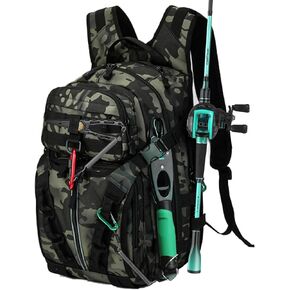 Fishing Tackel Backpack with Rod Holders, Water-Resistant Outdoor Fishing Bag, Multiple Storage Compartments & Ergonomic Design - Storage for Gear and Equipment, Fishing Gifts for Men