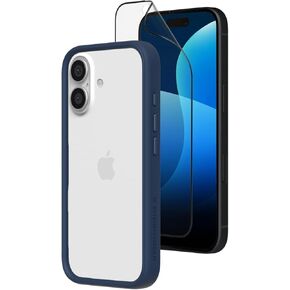 RhinoShield Bumper Case Compatible with iPhone 16 | CrashGuard with Impact Screen Protector - Shock Absorbent Slim Design Protective Cover 3.5M / 11ft Drop Protection - Navy Blue