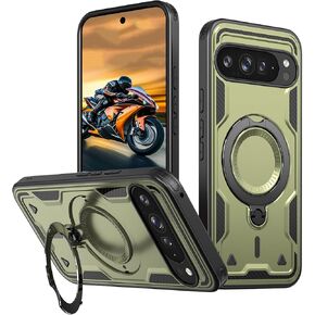 Ysnzaq Armor Case for Google Pixel 9 Pro XL, Military Grade Heavy Duty Shockproof Protective Phone Case with Invisible Kickstand for Google Pixel 9 Pro XL TH Green