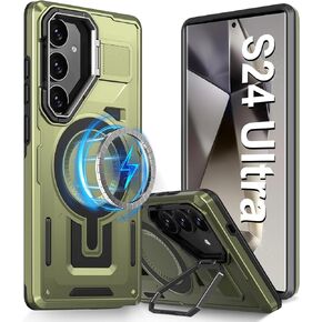 S24 Ultra Case Compatible with MagSafe, Case for Samsung Galaxy S24 Ultra Case with Stand Camera Cover Kickstand, Galaxy S24 Ultra Phone Case Military Grade Shockproof Rugged Magnetic Cover (Blue)
