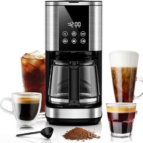 Kismile 10-Cup Drip Coffee Maker with LED Display & Touch Screen, 24H Timer, Dry Boil Protection, Programmable, 1.5L Water Tank, for Home & Office(Black)