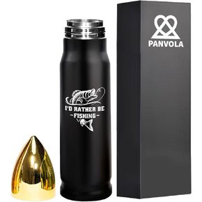 Panvola I'd Rather Be Fishing Bullet Tumbler Fisherman Tumblers Fishing Gifts To Husband Dad Grandpa Boyfriend From Wife Mom Grandson Granddaughter Girlfriend Stainless Steel Tumbler 17 oz Black