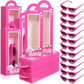 12 Set Pink Doll Gift Boxes Include 12 Party Favor Goodie Box 12 Sunglasses Bachelorette Candy container for Birthday Party Supplies (Heart)
