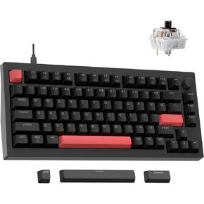 X4 QMK Wired Mechanical Keyboard, 75% Layout North-Facing Red Backlit, Shine-Through Double-Shot ABS Keycaps with Tactile Brown Mechanical Switch for Windows